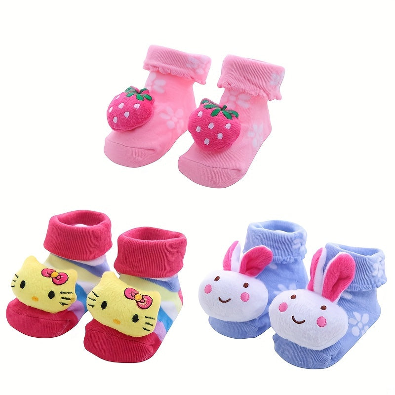 3Pairs Baby Girls Cartoon 3D Doll Socks
