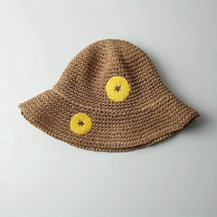 Sunflower Crochet Straw Sun Hat Wide Brim UV Protection Adjustable Basin Hat