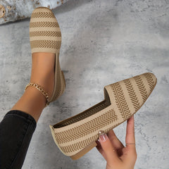 Women's Soft Knit Flat Shoes with Square Toe
