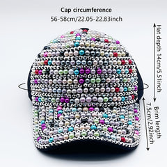Sparkling Baseball Cap Colorful Rhinestone Faux Pearl Sun Hat
