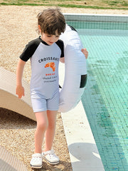 Boy's Crocodile Print One-Piece Swim Suit Short Sleeve Shorts