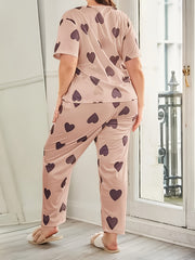 Heart Print Short Sleeve Tee & Pants Loungewear Set