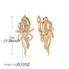 Vintage Golden Crystal Flower Earrings Zircon Wedding Jewelry