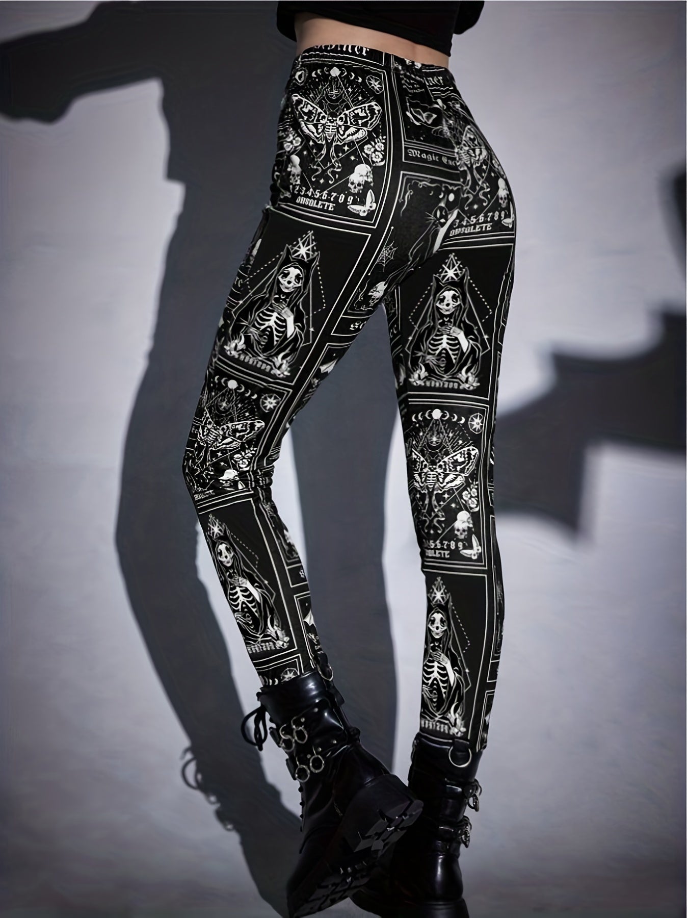 Skull Halloween Print Leggings High Waist Stretchy Workout Pants