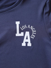 3pcs Boys LOS ANGELES Graphic Print T shirt&Shorts Set
