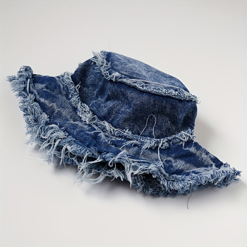 Vintage Denim Bucket Hat Wide Brim Sun Cap