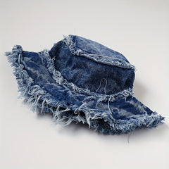 Vintage Denim Bucket Hat Wide Brim Sun Cap