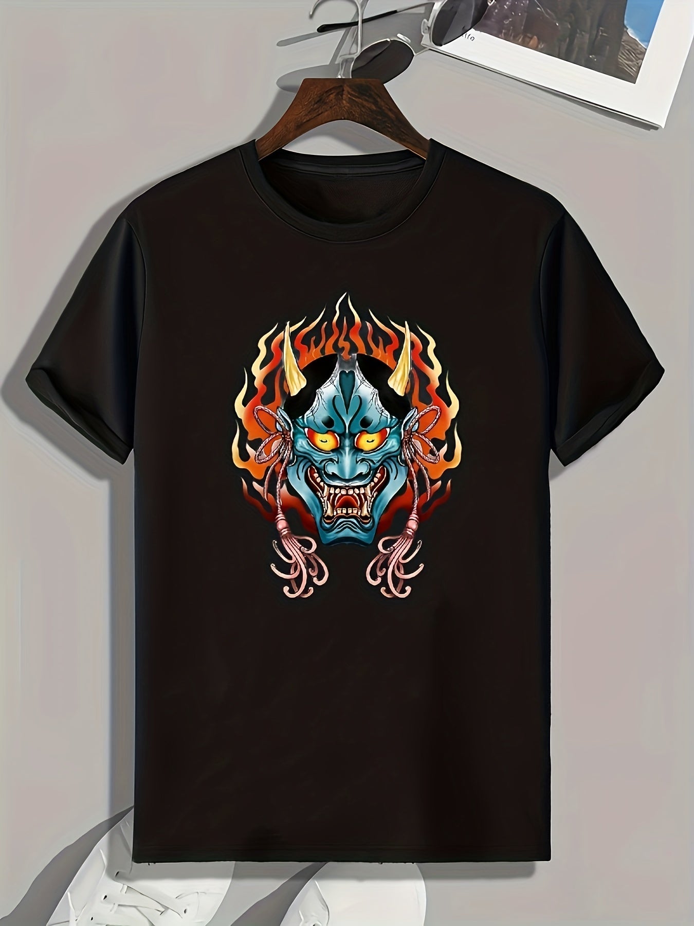 Demon Print Men's Comfy T-shirt for Outdoor Summer