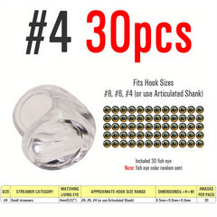 30pcs Clear Fish Mask Streamer & 3D Fish Eyes For Saltwater Fishing