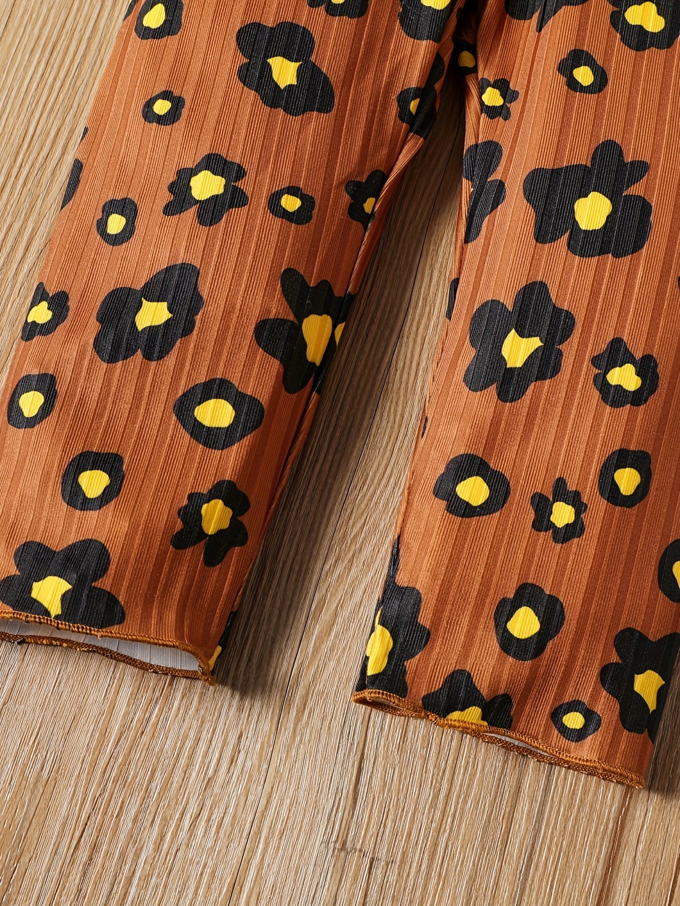Baby Girl Brown Apricot Leopard Ribbed Trousers Casual Pants