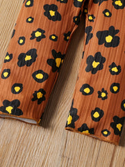 Baby Girl Brown Apricot Leopard Ribbed Trousers Casual Pants