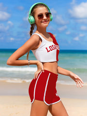 Girls 2pcs Swimsuit Set Splicing Top Shorts Set Bathing Suit Summer Clothes