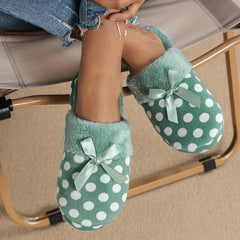 Women's Polka Dot Plush Slippers Bowknot Fuzzy Shoes