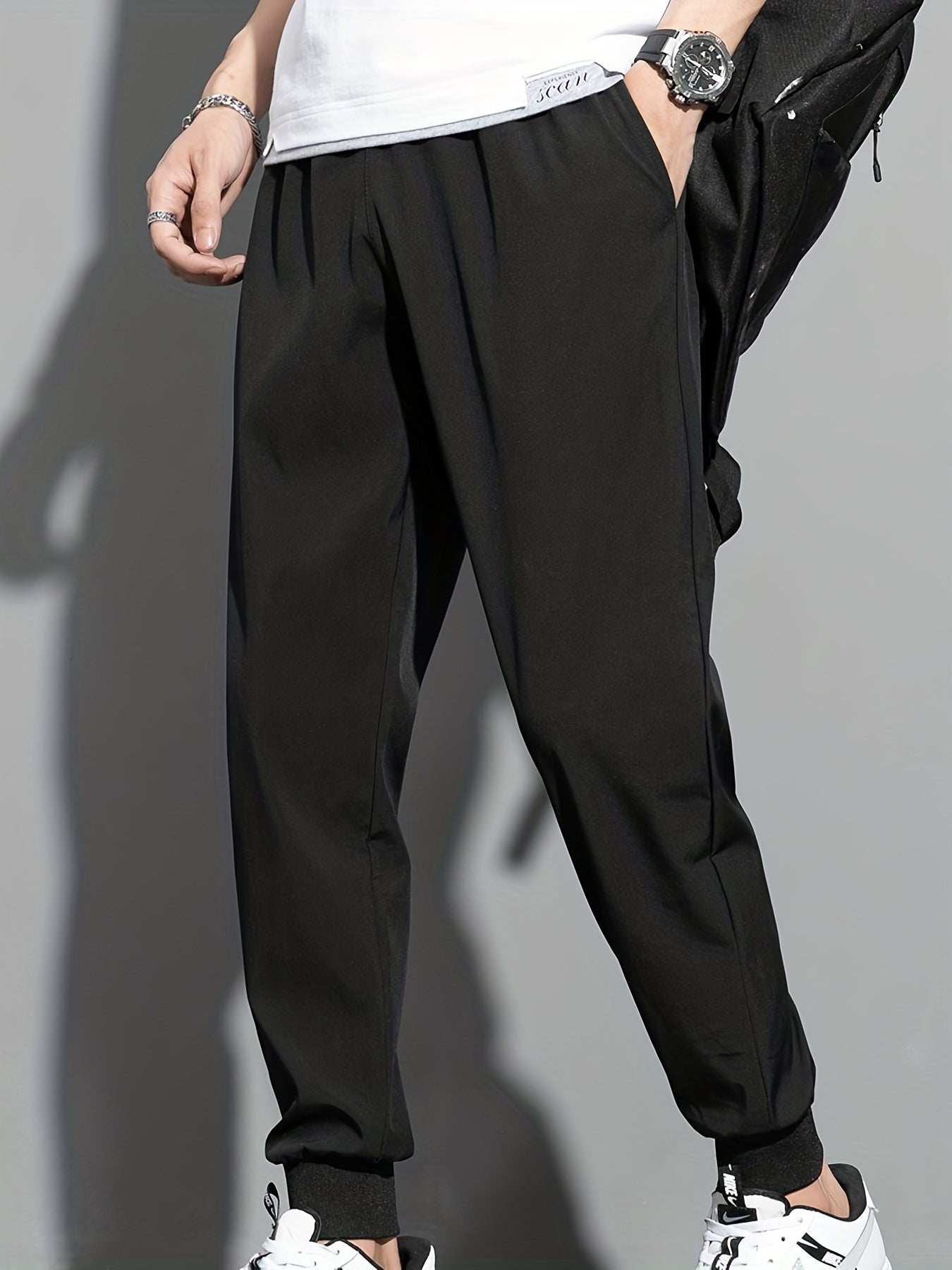 Men's Casual Solid Sports Pants with Zipper