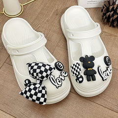 Women's Chunky Heel Clogs Bow &bear Charms T-Strap Sandals