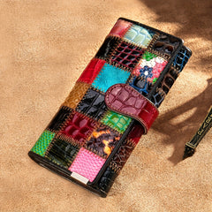 Textured Leather Trifold Long Wallet