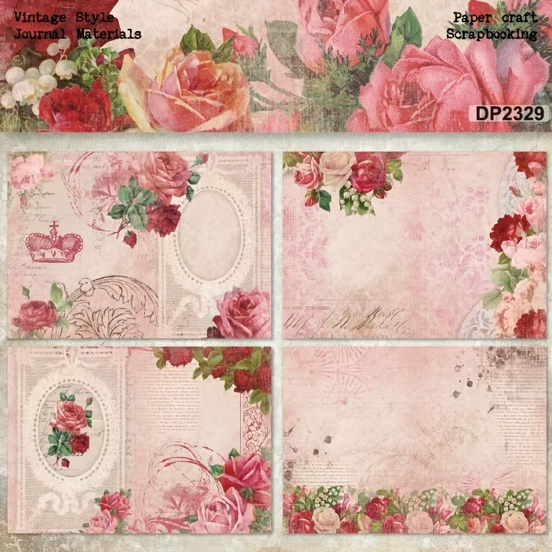 A5 Pink Rose Pattern Paper DIY Scrapbook Album Material