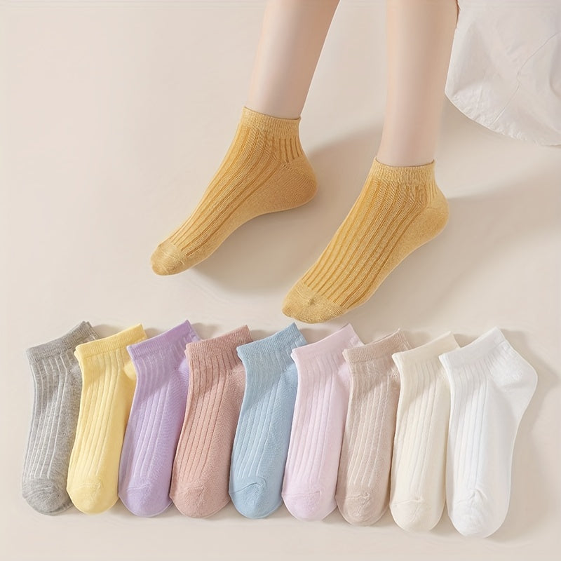 10 Pairs Women's Solid Short Sports Socks Soft & Comfy