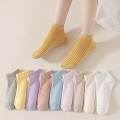 10 Pairs Women's Solid Short Sports Socks Soft & Comfy
