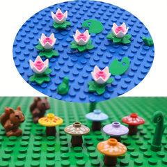 Pond Building Blocks Decorated Lotus Set Frog Squirrel Mushroom DIY Spare Parts