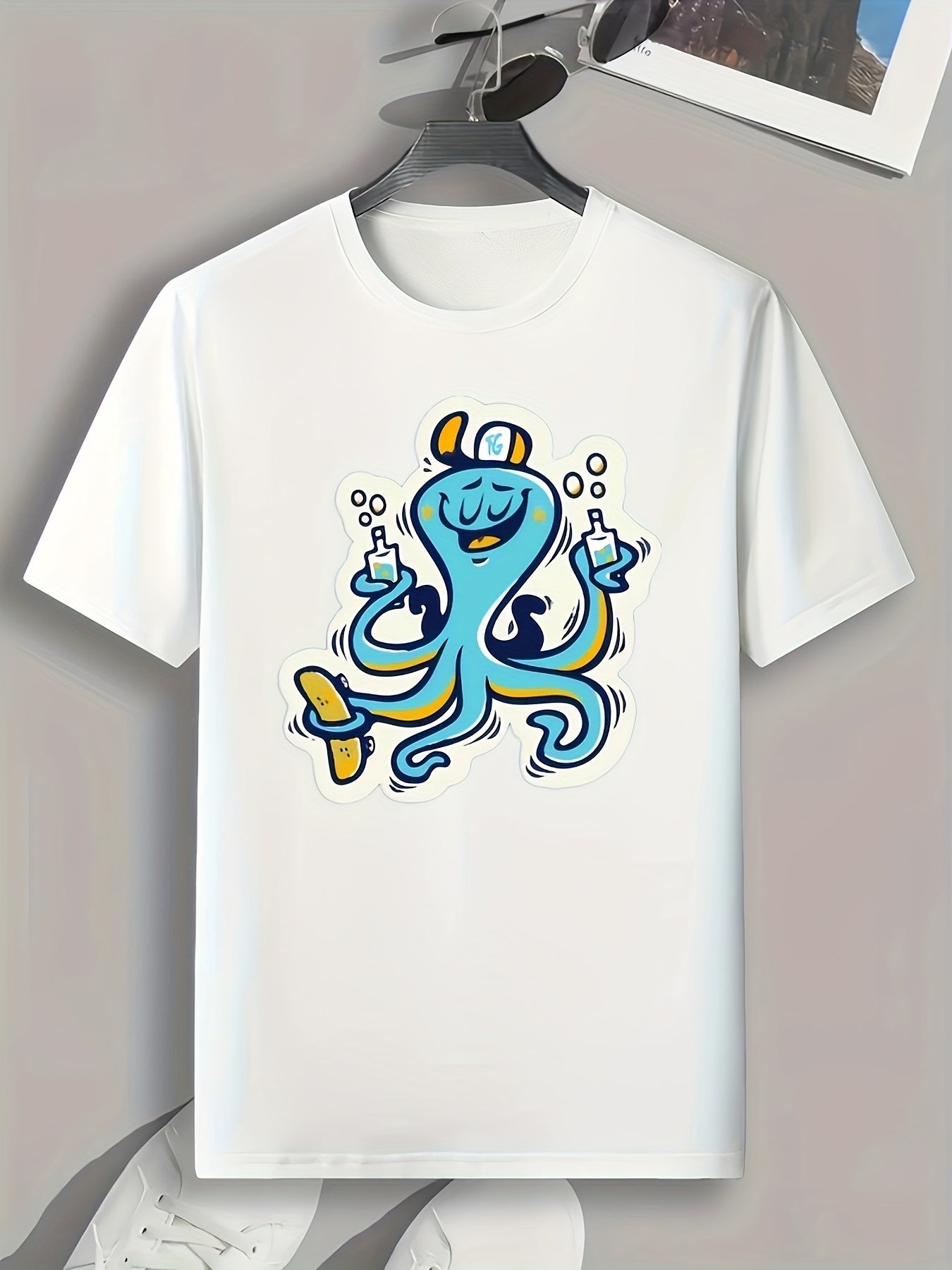 Cartoon Octopus Graphic Print Men's Tee for Summer