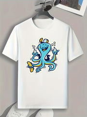 Cartoon Octopus Graphic Print Men's Tee for Summer