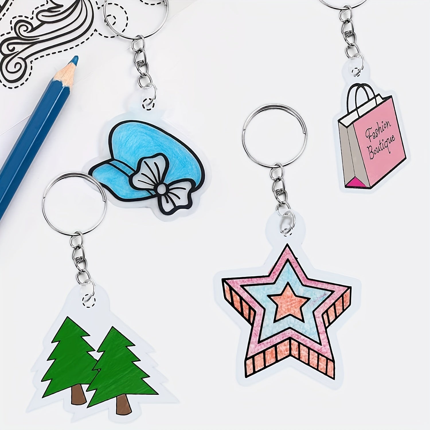 132pcs Shrink Plastic Sheets & Keychain Charms Kit