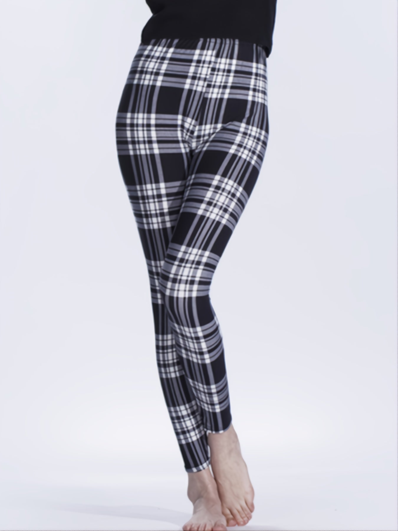Sexy Plaid Print Leggings High Waist Elastic Sports Bottoms