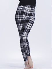 Sexy Plaid Print Leggings High Waist Elastic Sports Bottoms