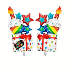 Colorful Birthday Cake Foil Balloons with Candle Shape