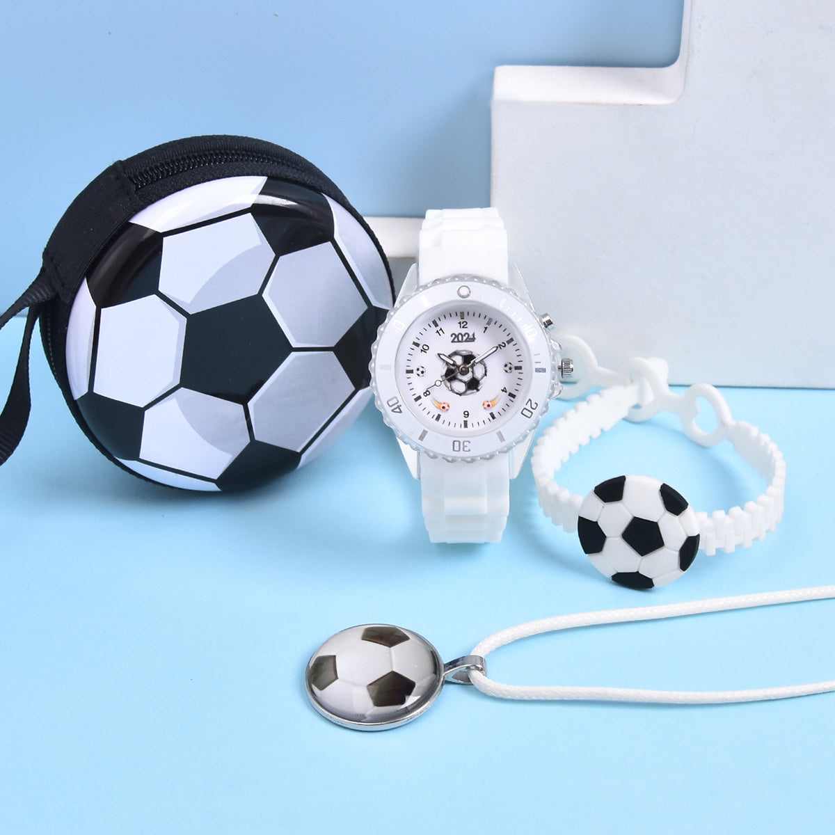 Boys' LED Light Up Watch Set with Soccer Sports Wristband & Necklace