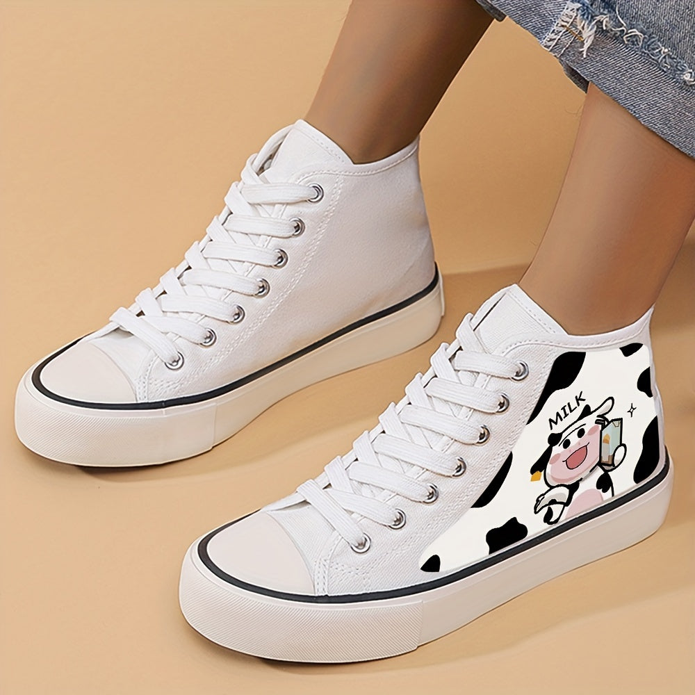 Cow Print Heighten Chunky Canvas Sneakers Classic Skate Shoes