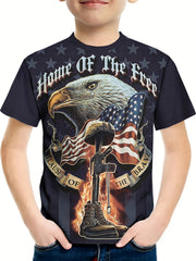 Eagle & Flag Pattern T shirt For Kids Short Sleeve Top Casual Tee Boy's Clothes