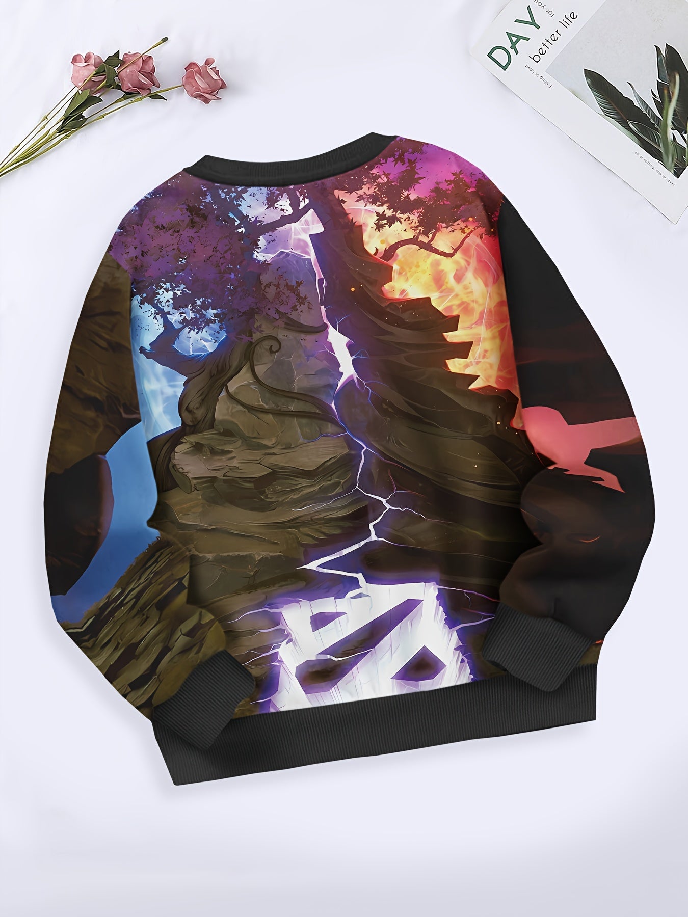 Planet Pattern Crew Neck Sweatshirt for Spring Fall