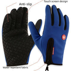 1pair Zipper Anti-splashing Touch Screen Gloves Outdoor Warm Winter Plus Velvet