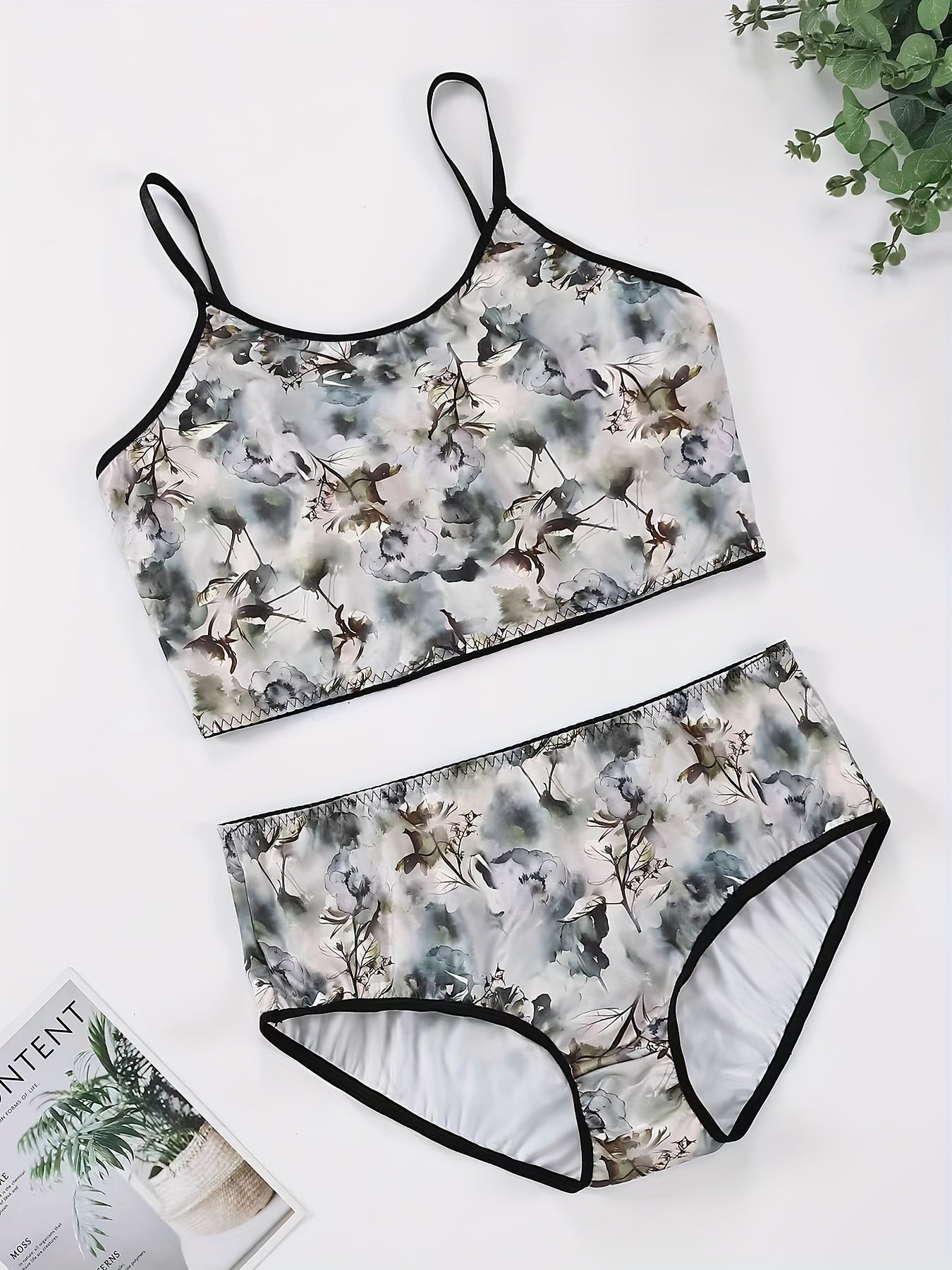 Ink Painting Print Bra & Panty Set