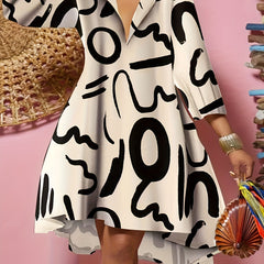 Women's Plus Graffiti Print Half Sleeve Swing Dress