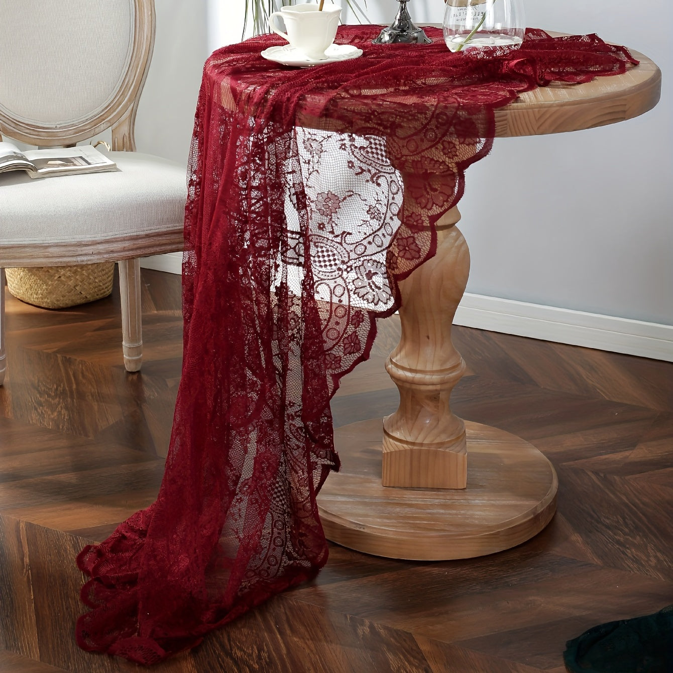 American Style Round Lace Tablecloth Red Hollowed Out Christmas Table Cloth