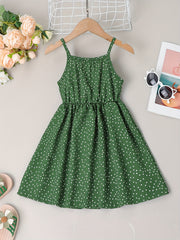 Girl Spaghetti Strap Polka Dots Summer Beach Dress