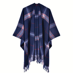Plaid Reversible Shawl Oversized Cashmere Poncho