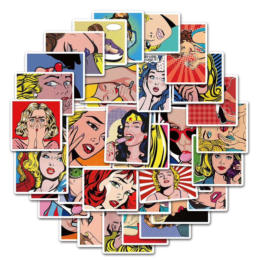 50pcs Pop Style Comic Character Stickers - Phone Cup Computer Decor