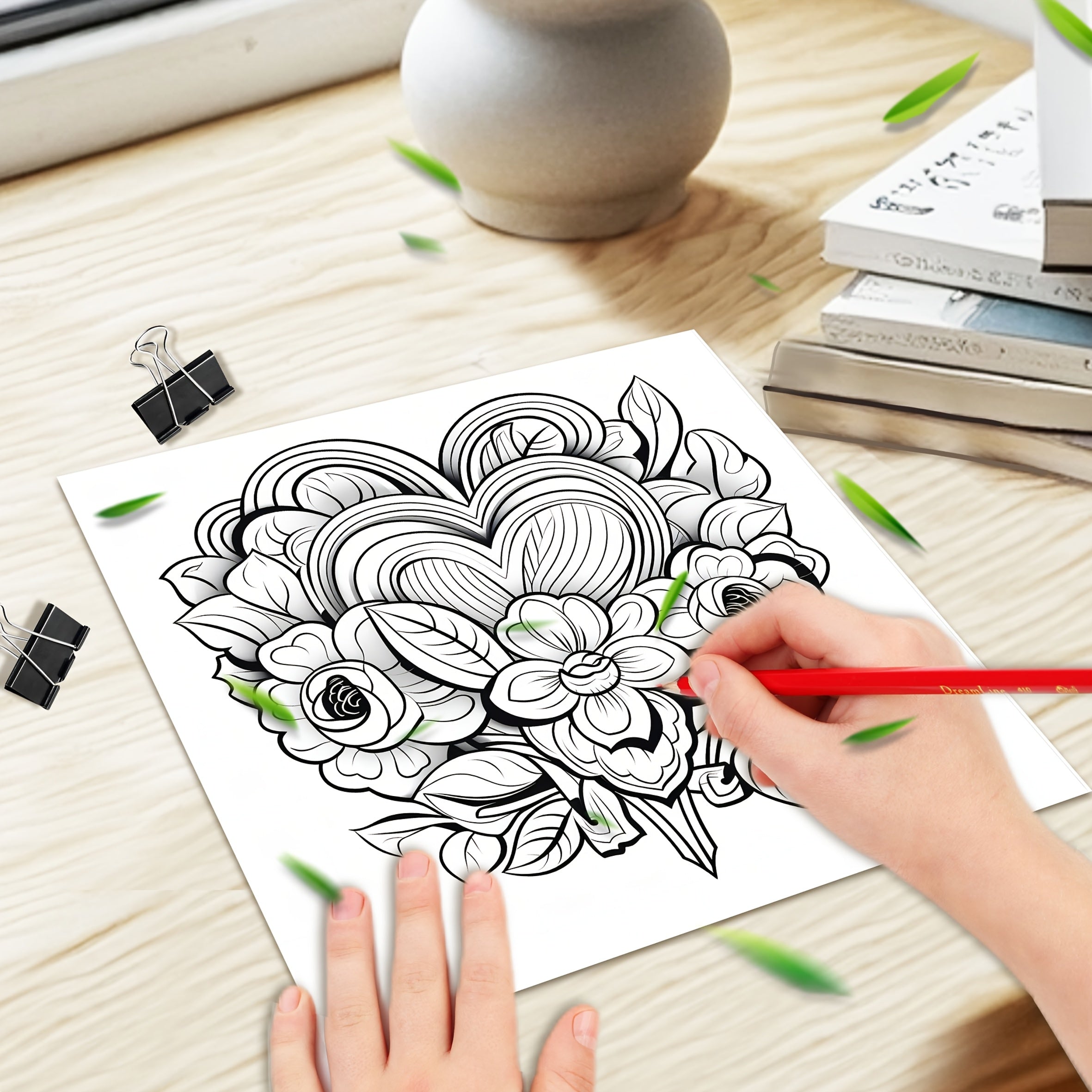 Love Palette Adult Coloring Book 24 Pages Single Sided Bear Floral Heart Designs