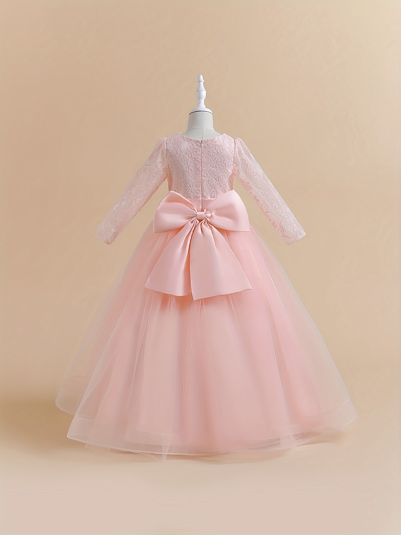 Girls Lace Long Sleeve Catwalk Tulle Maxi Princess Dress