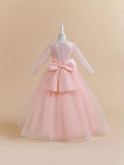 Girls Lace Long Sleeve Catwalk Tulle Maxi Princess Dress