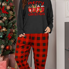 Women's Plus Christmas Lounge Set Long Sleeve Tee & Plaid Pants Pajamas