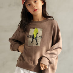95% Cotton Girls Comfy Letter Print Long Sleeve Sweatshirt