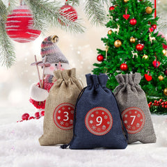 24 Burlap Advent Calendar Bags, 3 Colors, DIY Craft