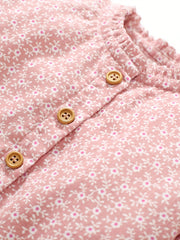 Girls Autumn Floral Print Dress Button Decor Soft Cotton Casual Kids Dress