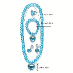 Girls Princess Crystal Jewel Set - Necklace, Ear Clip, Ring, Bracelet