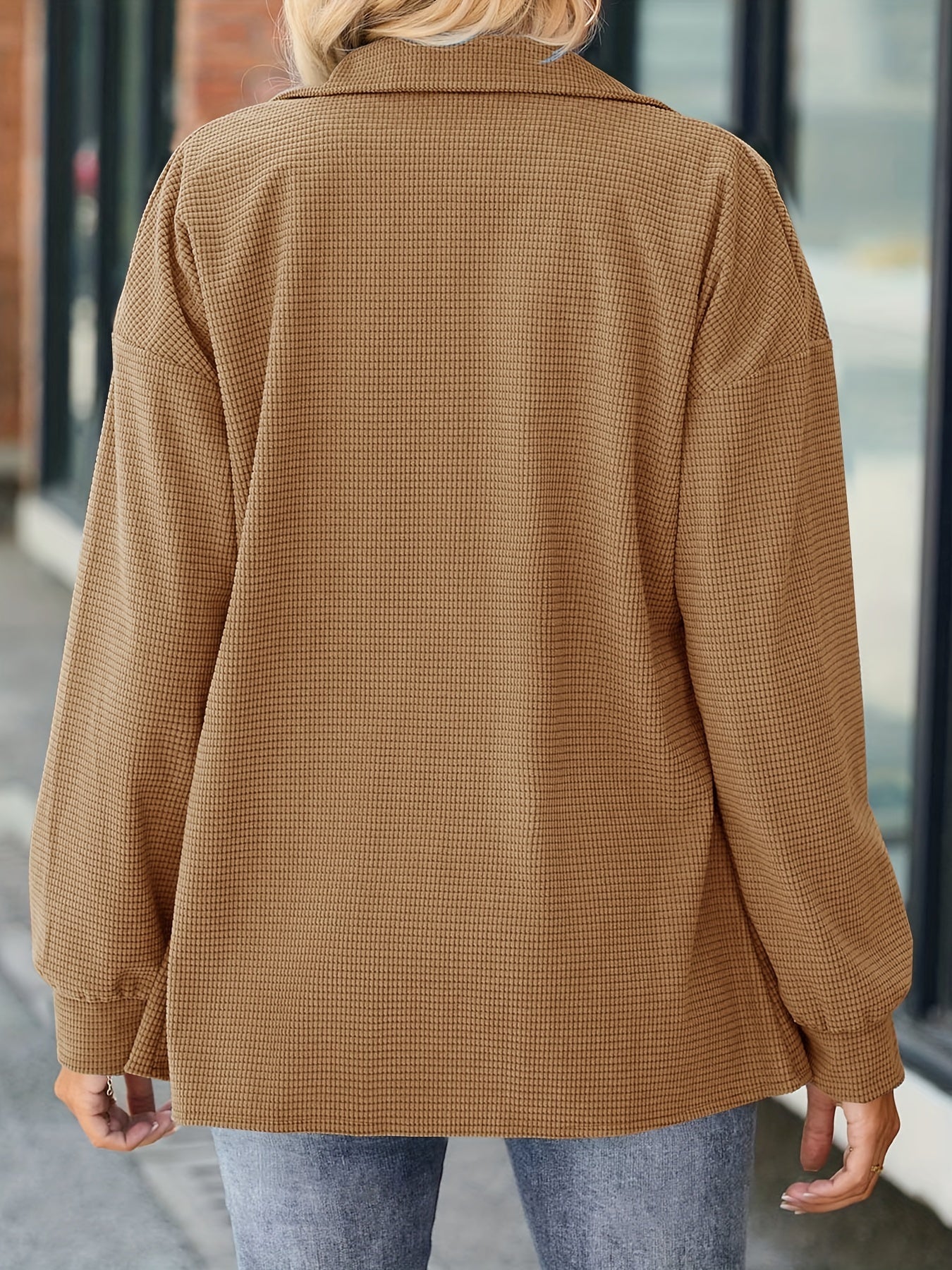 Solid Button Front Jacket Casual Long Sleeve Jacket For Women